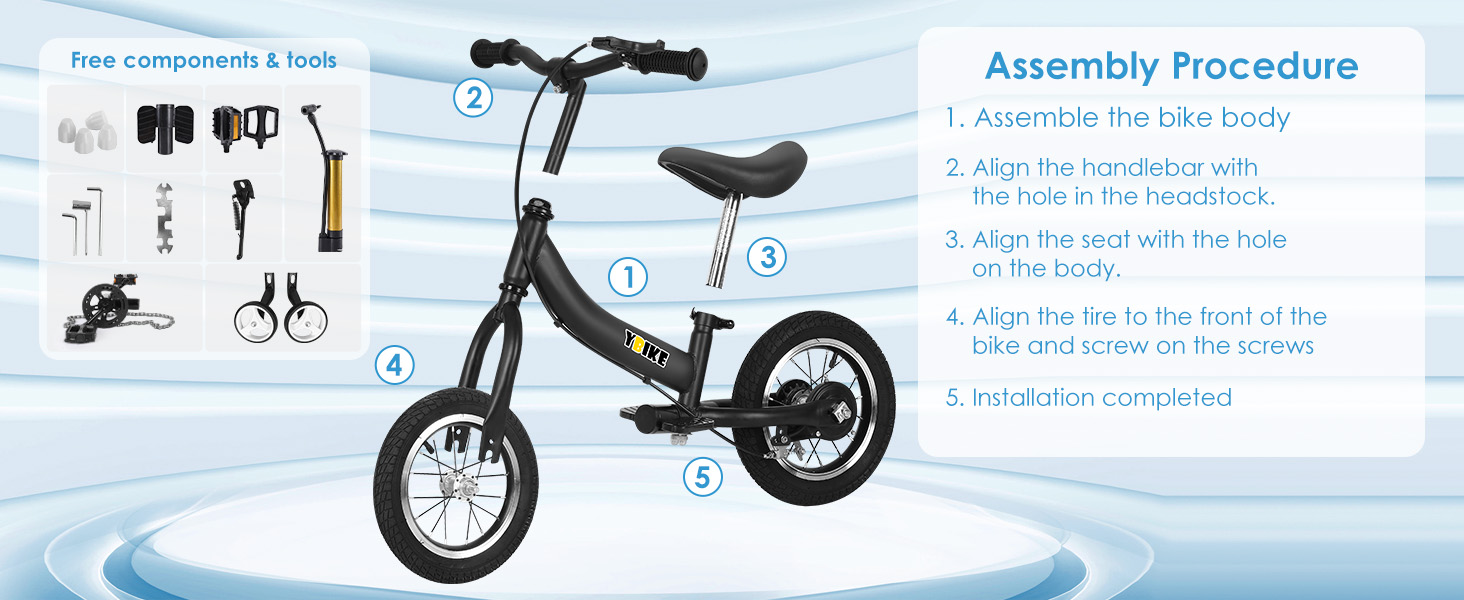 YBIKE 2-в-1: Біговел та дитяче велосипед, 12/14/16 дюймів, з гальмом та педалями, для дітей 1-7 років (Чорний, 16 дюймів)