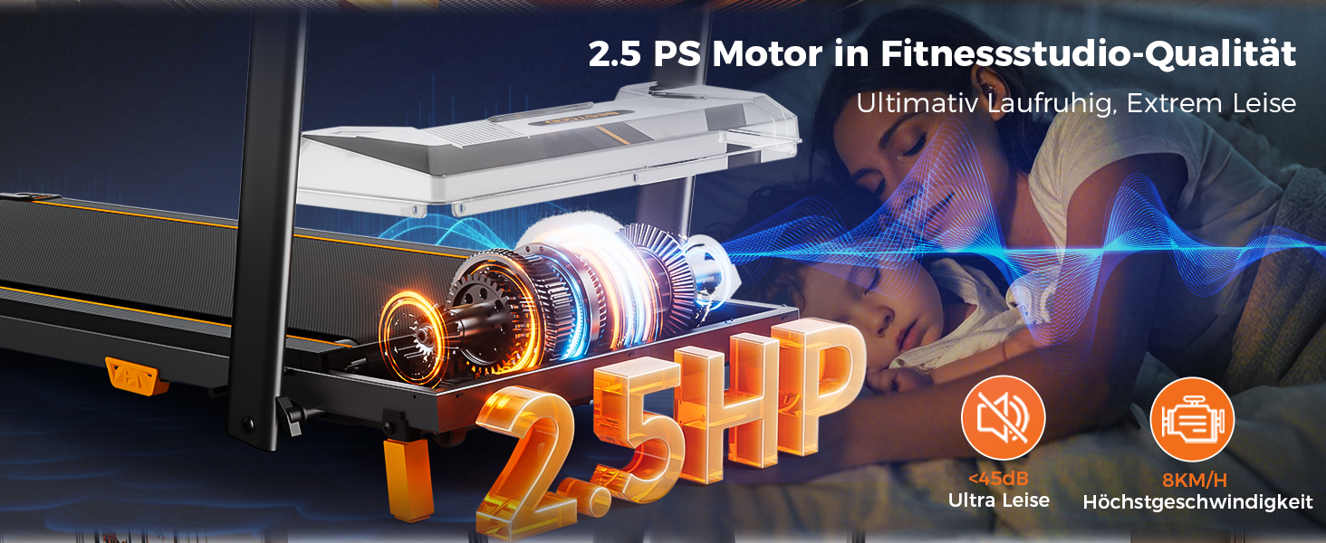 Бігова доріжка для дому та офісу, Walking Pad з нахилом 5%, потужність 2.5 HP, тиха бігова доріжка з пультом дистанційного керування, до 150 кг, чорний колір