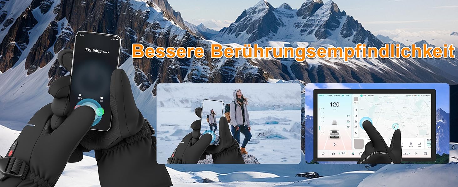 Греючі рукавички USB з підігрівом 20000mAh для чоловіків та жінок, 7.4V, 3 температурні режими, сенсорний екран, водонепроникні, антиковзкі, для зимової роботи на вулиці, чорні