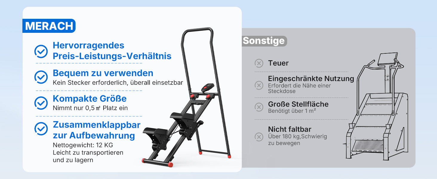 MERACH Сходи-степер для дому, вертикальний тренажер для кардіо та загальної фізичної підготовки, компактний, складаний, з регульованою висотою кроку, ручками та педалями (2438BR2)