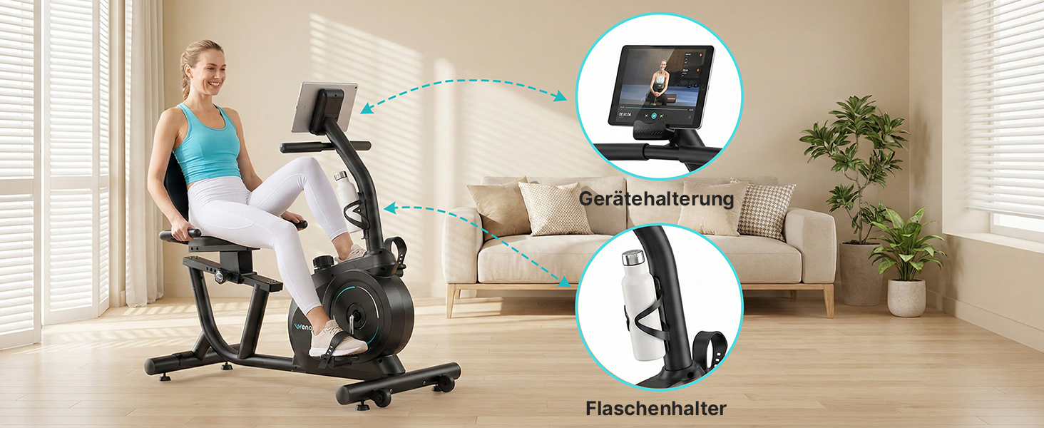 Ергометр Wenoker для дому з магнітною гальмом, датчиками пульсу та LCD-дисплеєм, 16 рівнів опору, до 160 кг, спинна опора, для літніх людей