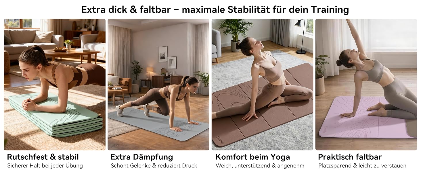 Килимок для йоги FunLife XXL 190x66x10 мм, чорний - для йоги, пілатесу, фітнесу (складний, антиковзкий)