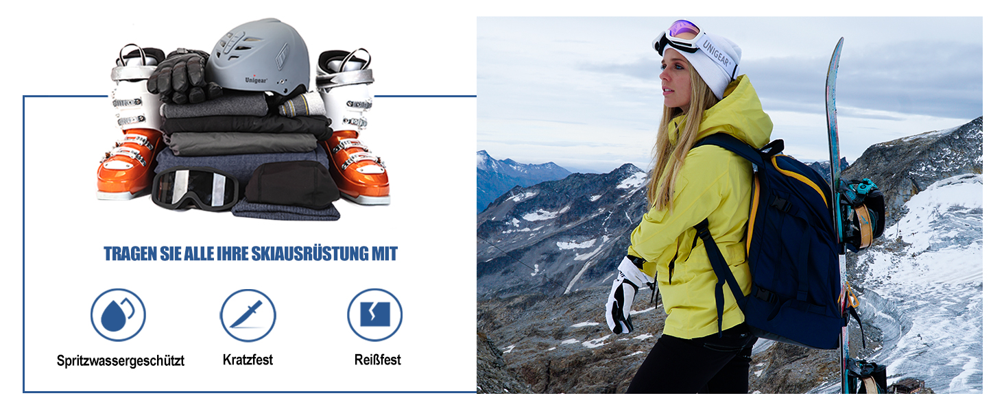 Рюкзак для гірськолижного спорядження Unigear 50/70L з кишенею для шолома, чорний, 50/70 літрів