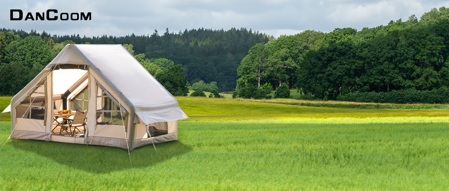 Надувний кемпінговий намет Glamping для 2/4/6/8 осіб 2025: швидкий монтаж, захист від дощу та москітної сітки, коричневий/бежевий