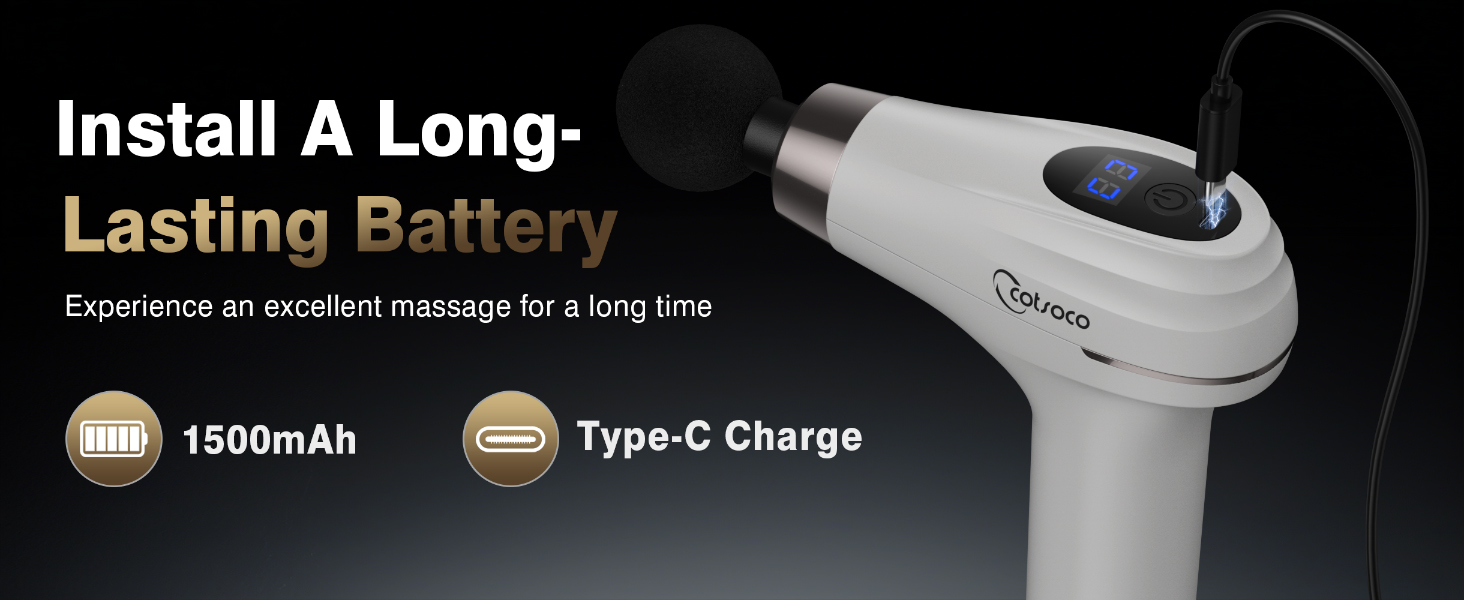Масажер для тіла Cotsoco з подовженим насадженням, масажний пістолет для спини з 4 насадками та 6 рівнями швидкості, подарунок для чоловіків та жінок, чорний