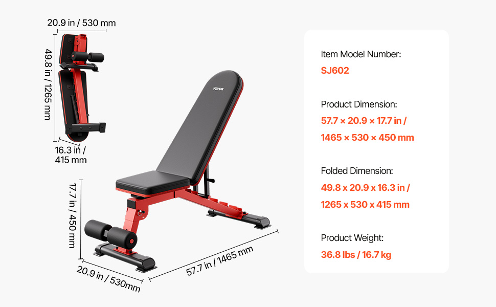 Лавка для жиму VEVOR (544 кг) для тренувань всього тіла, регульована лавка для пресу, силові тренування вдома, складана