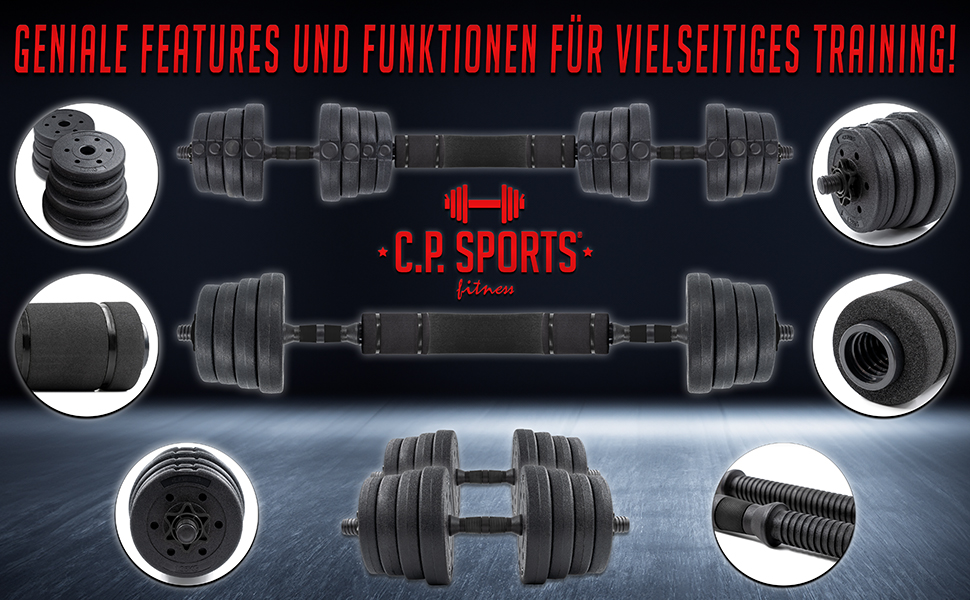 Набір гантелей та штанги C.P. Sports 2-в-1 (20/30/40 кг) для силових тренувань, фітнесу та домашнього спортзалу