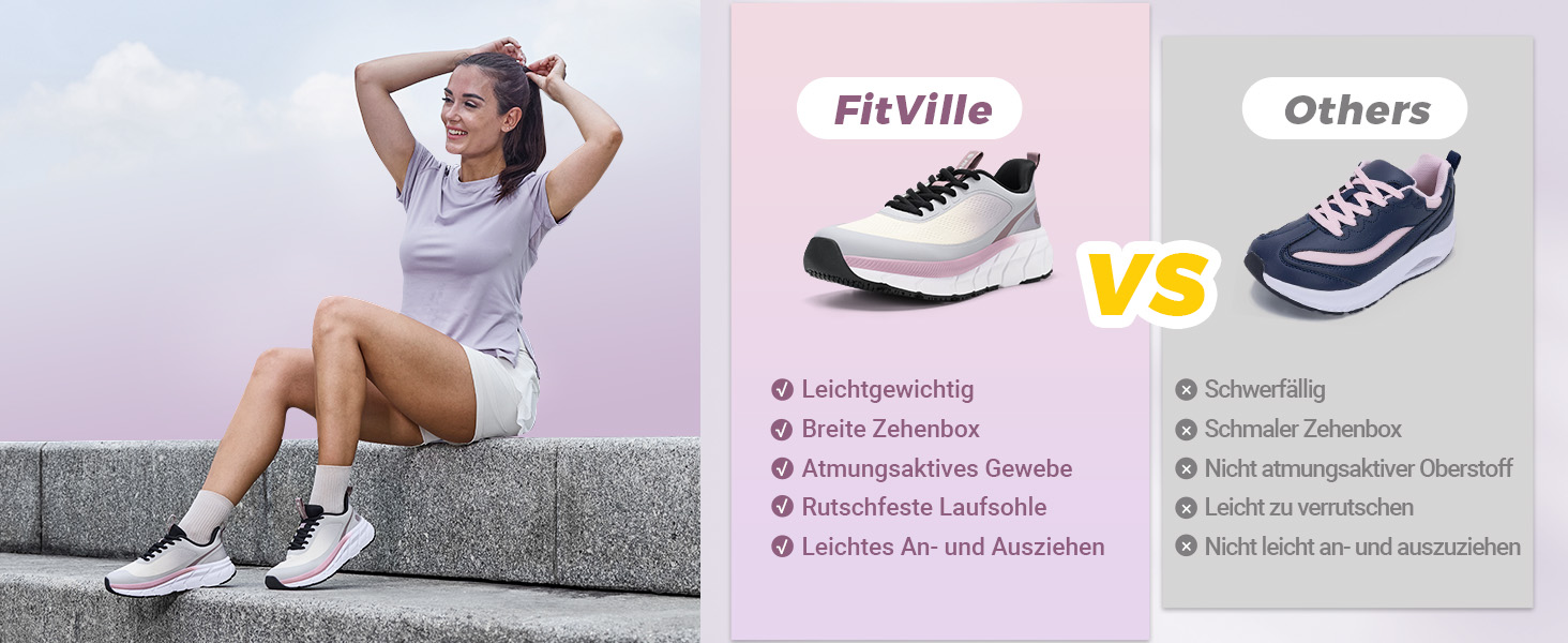 Жіночі кросівки для бігу FitVille з широкою стопою, дихаючі, легкі, для ходьби, розмір 41 EU, світло-фіолетовий