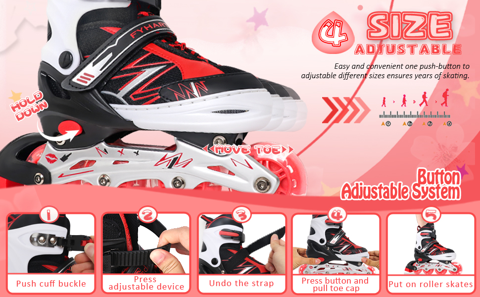 Регульовані ролики для дітей, ролики з підсвічуванням коліс для хлопчиків та дівчаток, для занять в приміщенні та на вулиці, спортивні, фіолетово-червоні, чорно-червоні