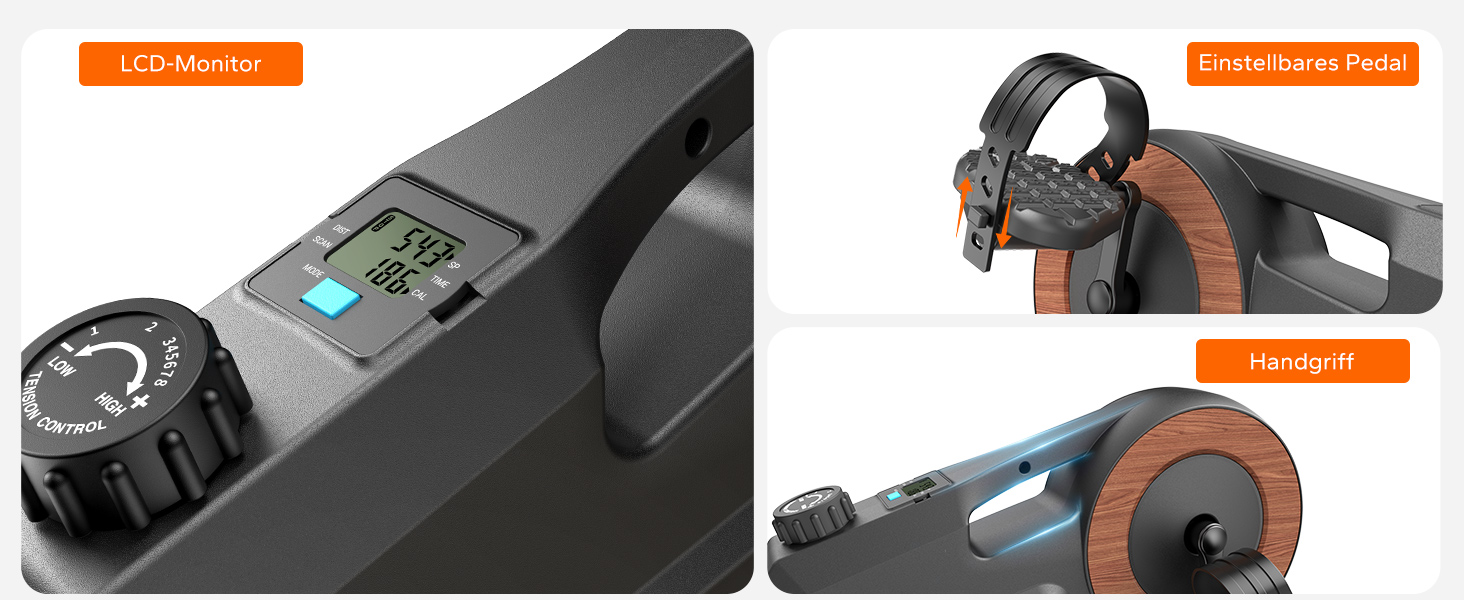 MERACH Педалетраннер для дому: міні-тренажер для літніх людей, тихий та з неслизькою поверхнею, з LCD-дисплеєм, 8 рівнів магнітного опору, переможець тесту 2025, велотренажер для столу в офіс
