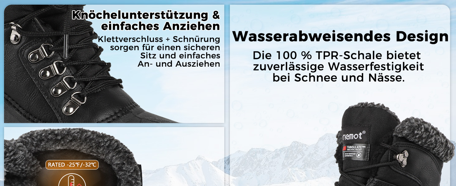 Водонепроникні зимові черевики Riemot для жінок та чоловіків. Теплі, з підкладкою, антиковзні, легкі. Ідеальні для походів, трекінгу, роботи, катання на лижах та активного відпочинку взимку. Розміри EU 36-47. Чорний колір. Нові.