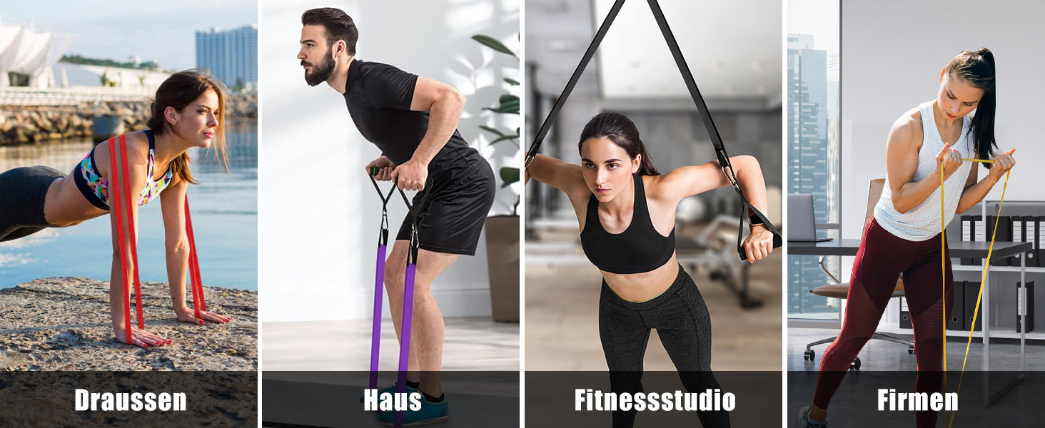 Набір еластичних стрічок для фітнесу з 4 рівнями опору, Resistance Bands Set з ручками, фіксатором для дверей, чохлом, сумкою та інструкцією. Ідеально для фітнесу, розтяжки та йоги.