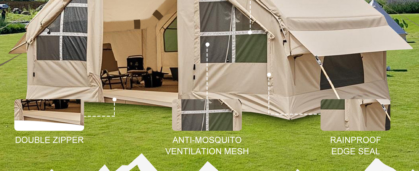 Надувний кемпінговий намет Glamping для 2/4/6/8 осіб 2025: швидкий монтаж, захист від дощу та москітної сітки, коричневий/бежевий