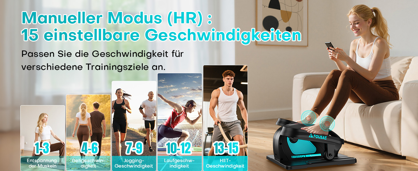 Еліптичний тренажер під стіл для дому, 2 в 1 електричний крос-тренажер з 15 швидкостями та 3 автоматичними режимами, педальний тренажер для літніх людей з пультом дистанційного керування, тихий та портативний тренажер для ніг, синій, 15 швидкостей + 3 автоматичні рівні