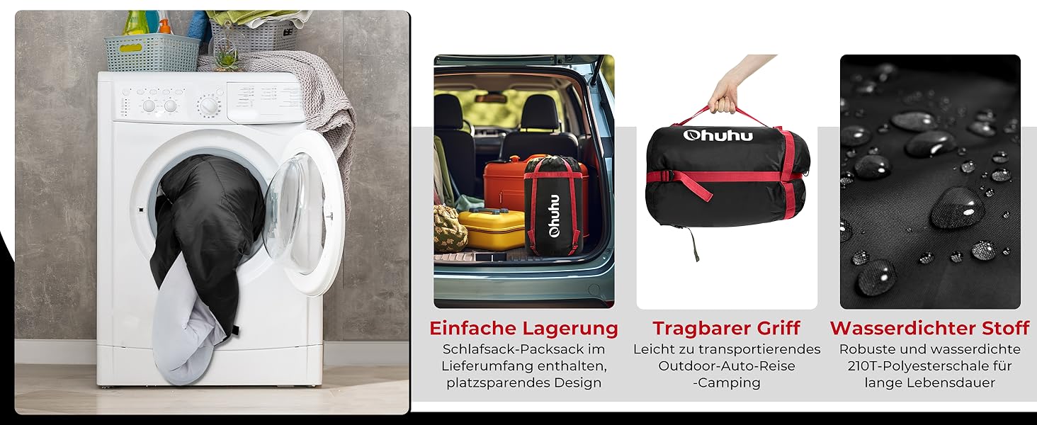 Спальний мішок Ohuhu на 2 особи, 220x150 см, чорний. Для кемпінгу, подорожей, сімейного відпочинку та фестивалів.