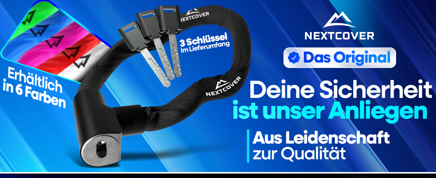 NEXTCOVER® LockOne Замок для велосипеда з ключем I Надійний та міцний ланцюговий замок I Захист від крадіжки, 3 ключі, чорний колір