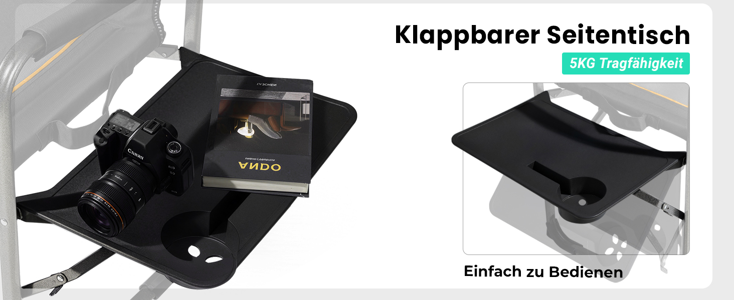 Крісло для кемпінгу OVERMONT: складне, з підспівателем та сумкою-холодильником - до 180 кг, чорне