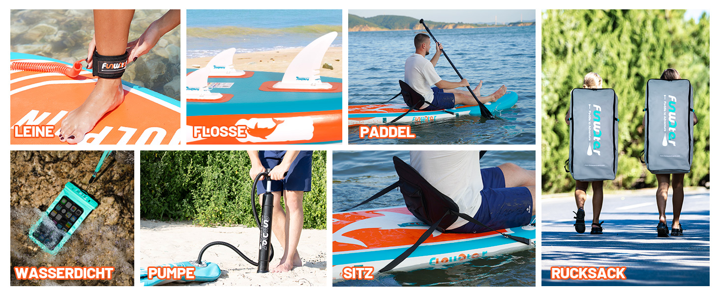 Надувний SUP Борд FunWater 320CM з повним аксесуаром: весло, насос, рюкзак, лінія, водонепроникний мішок. Колір: Дельфін-блакитний