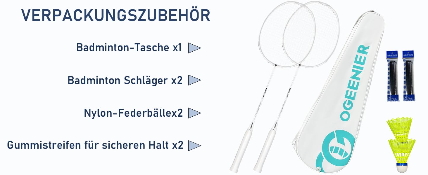 Набір для бадмінтону OGEENIER: 2 ракетки, 2 обмотки, 2 волани, 1 ракетка з сумкою (3 1/4 дюйми)