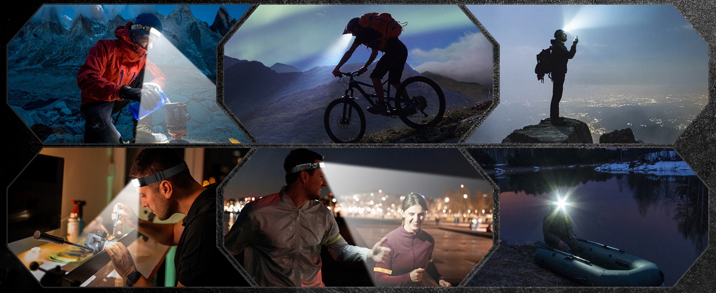 LED налобний ліхтар акумуляторний, 3000 люменів, 230° широкий кут, 3 LED, біле світло, датчик світла, водонепроникний IPX5, 0.14 кг, для кемпінгу, бігу, походів, риболовлі