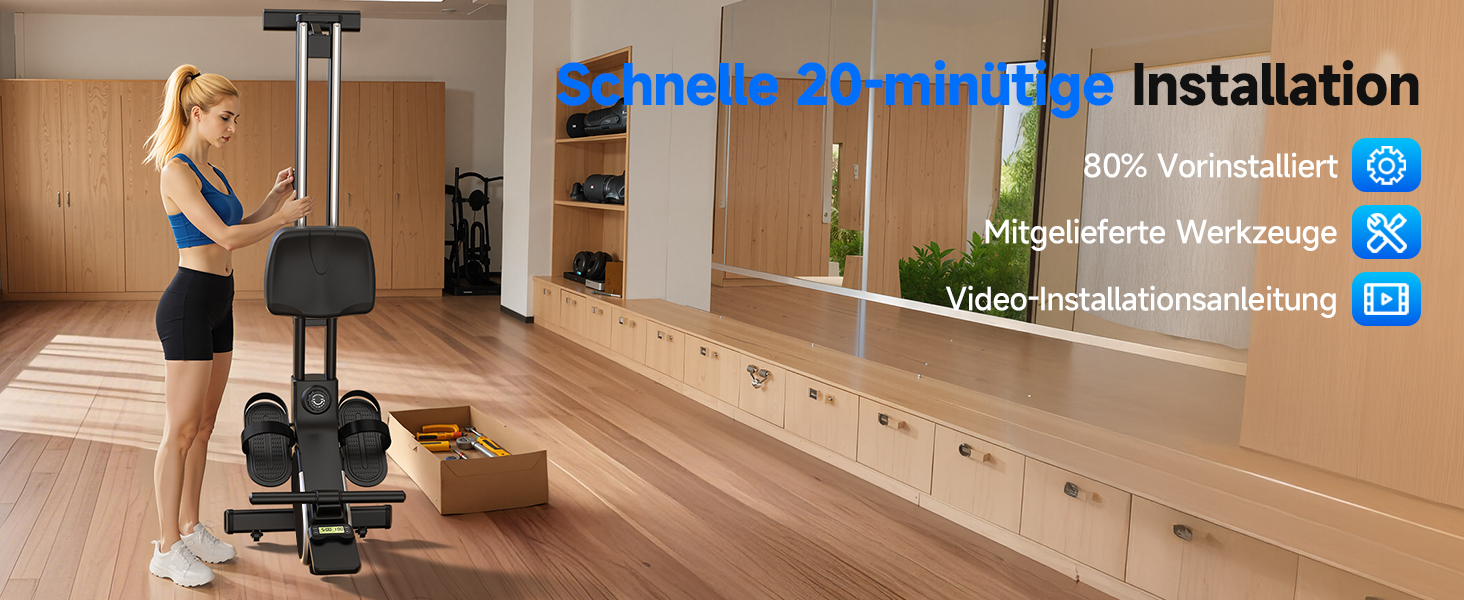 Гребний тренажер CHAOKE для дому, тихий магнітний, з App, 16 рівнів опору, стабільний, до 160 кг, чорний