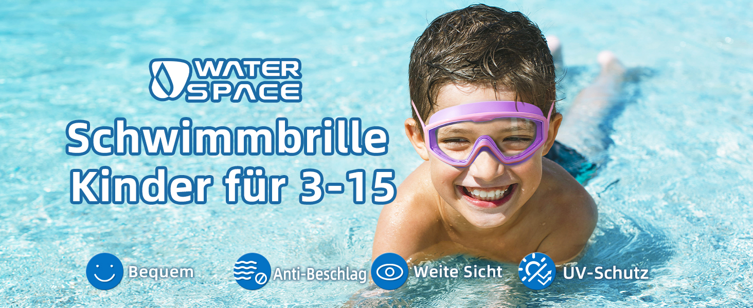 Дитячі плавальні окуляри Water Space 3-15 років, панорамний огляд, антизапотівання, герметичні, для басейну та пляжу, блакитні та фіолетові
