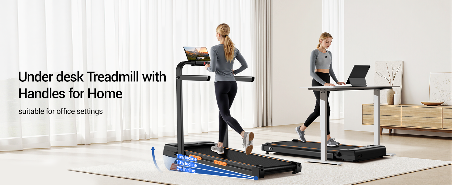 Біговий тренажер UMAY для дому, складаний, з нахилом 16%, 10 км/год, з пультом ДУ, LED-дисплеєм, з поручнями, потужність 2.5CV, максимальне навантаження 136 кг, 4 в 1