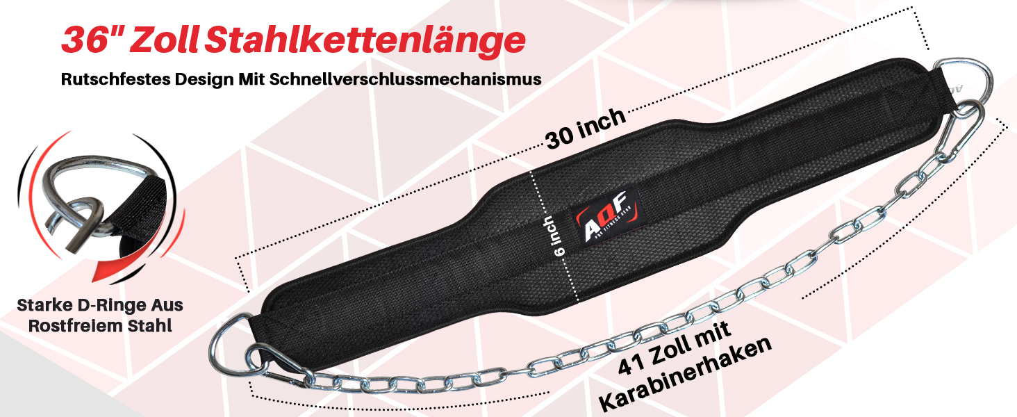 Пояс для важкої атлетики AQF: міцний, з 36-дюймовою сталевою ланцюгом, неопреновий, для пауерліфтингу, бодібілдингу, фітнесу та підтягувань (чорний)