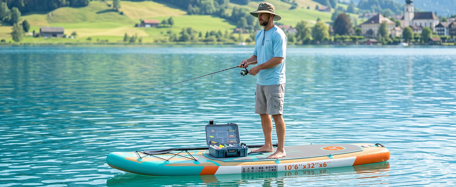SUP дошка Premium Allround для початківців та досвідчених, з сидінням, до 200 кг, 320x81x15 см, м'ятно-бірюзово-біла + тримач для камери