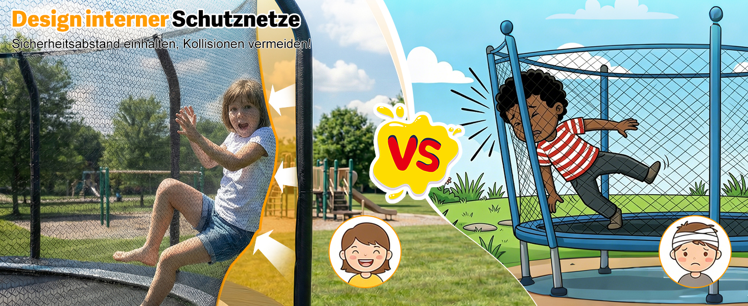 Батут Devoko Outdoor для дітей та дорослих, великий овальний, 305x214 см, з сіткою безпеки та міцним металевим каркасом