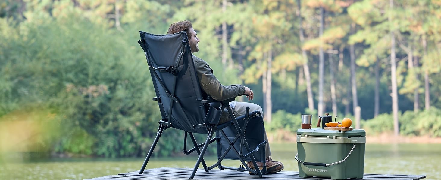 Розкладне крісло для кемпінгу TIMBER RIDGE з підставкою для ніг, 4 положення спинки, м'яке сидіння, навантаження до 150 кг, для саду, балкона та автодома