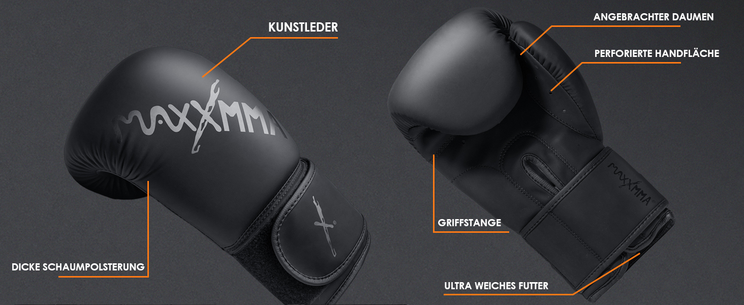 Боксерські рукавички MaxxMMA Pro Style для чоловіків та жінок, 10 унцій, чорні. Ідеально для тренувань, спарингу, муай-тай, кікбоксингу та роботи з мішком.