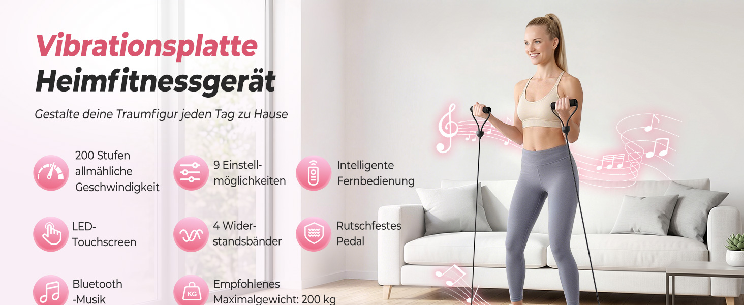 Віброплатформа IERAKOR з Bluetooth та 9 програмами тренувань, рожева
