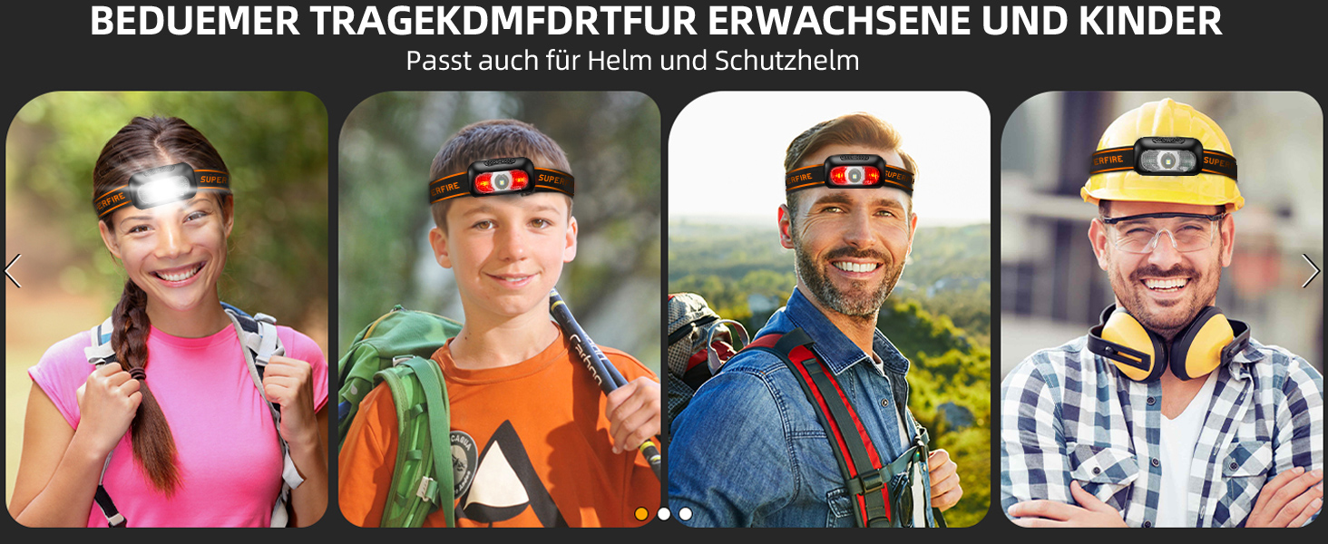 Налобний ліхтар SuperFire LED, 2 шт., перезаряджається USB, з червоним миготком, 5 режимів, регульований, для дорослих та дітей, біг, рибалка, кемпінг, водонепроникний, чорний