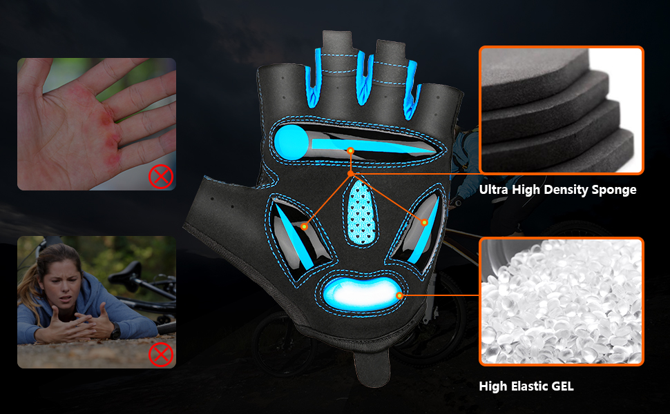 Велосипедні рукавички MTB напівпальцеві літні для чоловіків та жінок, з гелевою амортизацією, дихаючі, зручні, неслизькі, синього кольору