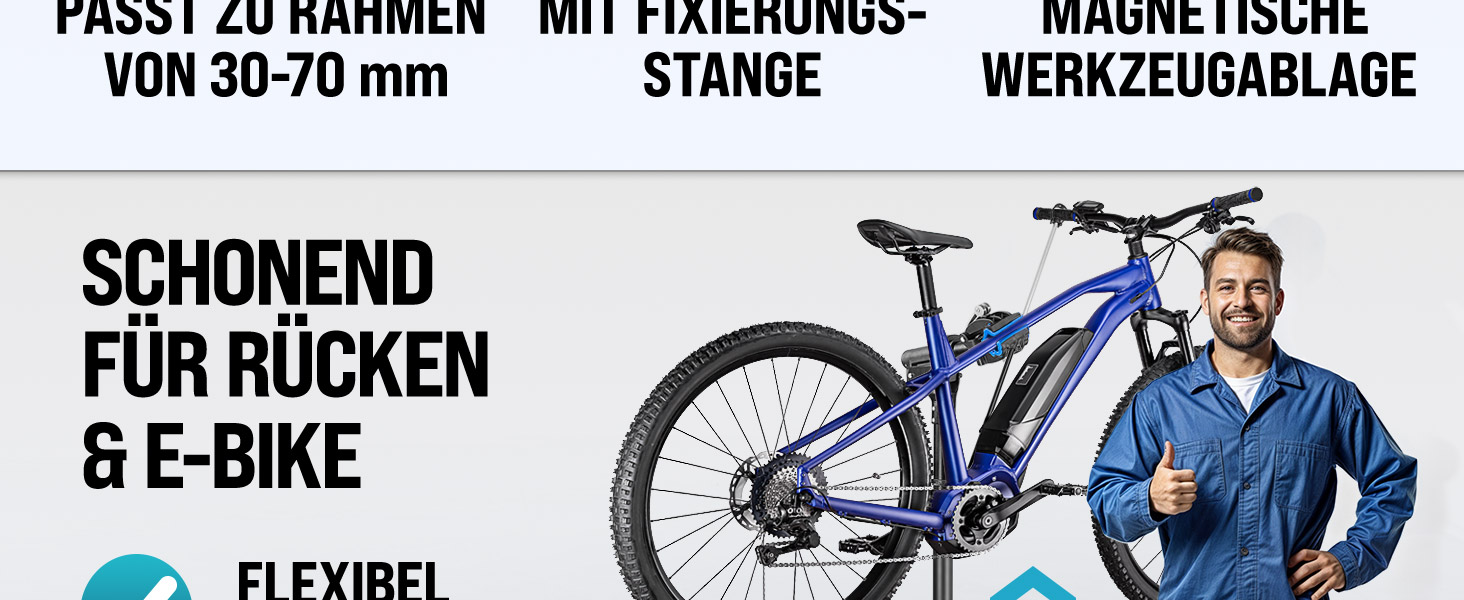 Підставка для збирання велосипедів Monzana® Profi: сталева, складна, регульована по висоті, 50 кг, для E-bike, з органайзером для інструментів та мішком для багажу