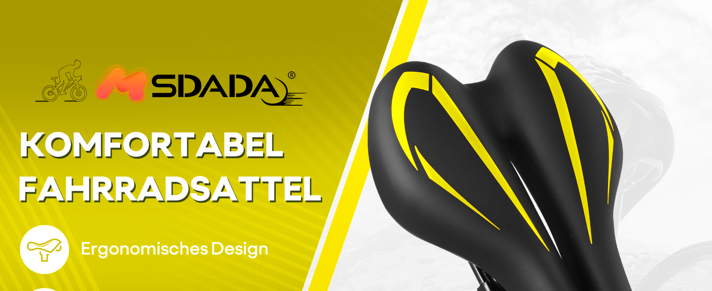 Гелевий велосипедний сідло MSDADA для жінок та чоловіків, водонепроникний, зручний, для шосе, круїзера, MTB, велотренажера, міста (жовтий)