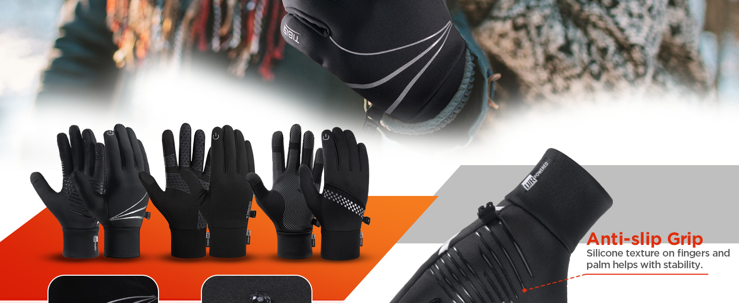 Рукавички PUIOU для чоловіків та жінок, теплі зимові рукавички для велосипеда, спортивні рукавички з сенсорним екраном, чорні (L)