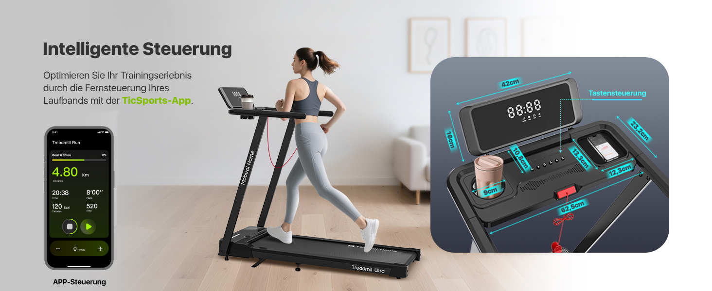 Біговий тренажер Mobvoi Home Ultra 3-в-1 з AI, нахил 6%, потужність 2.5 PS, підтримка TicSports, Zwift, Kinomap, швидкість 12 км/год, максимальне навантаження 120 кг