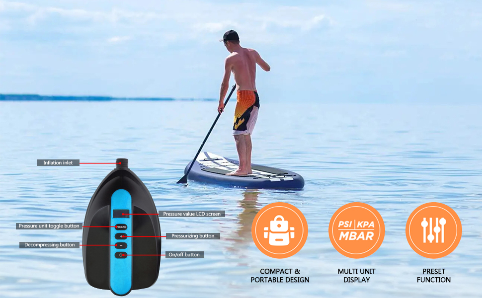 Електричний насос для SUP дошки Ruitx 16PSI, 12V, для SUP, човнів, наметів, синій