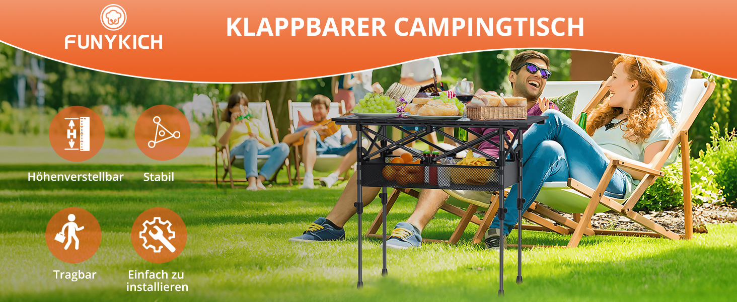 Складаний туристичний стіл Funyich 82x40 см з регулюванням висоти (44/70 см), з сітчастою кишенькою, для кемпінгу, пікніка, BBQ, саду