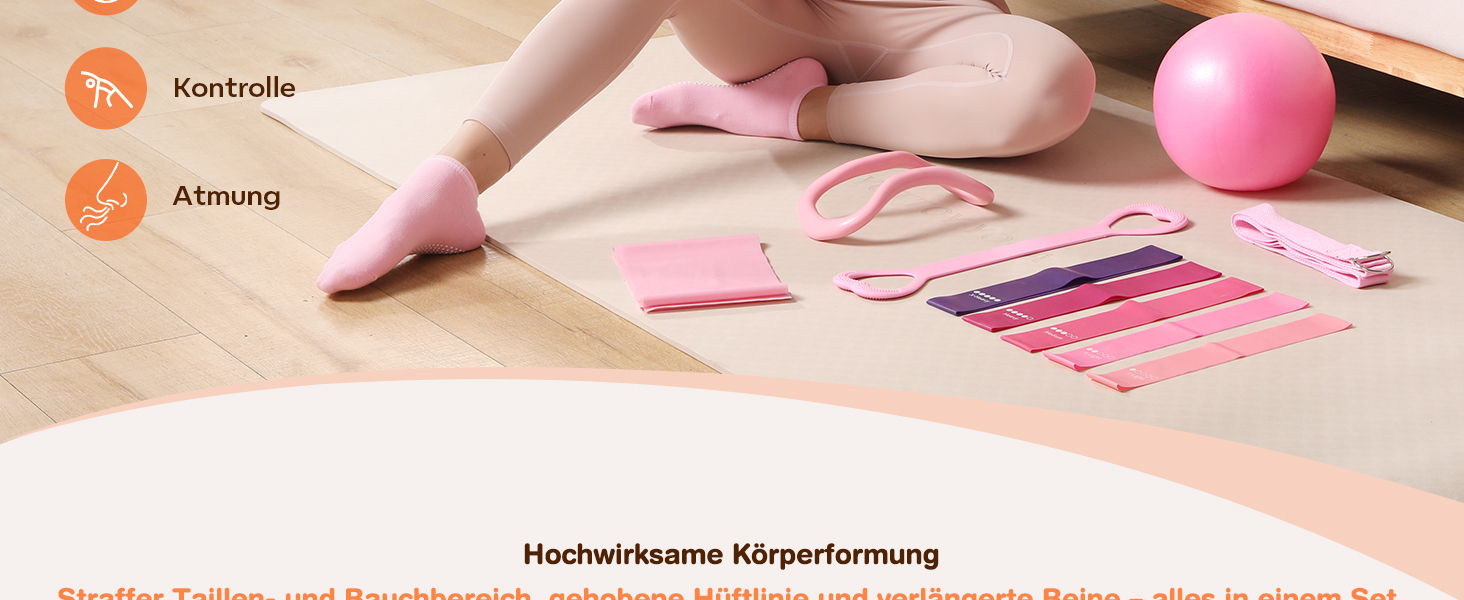 Набір для пілатесу 13 шт. для дому: кільце 13', м'яч 10' та еластичні стрічки. Комплект обладнання для пілатесу для жінок, початківців. Пілатес-стрічки та аксесуари (рожевий)