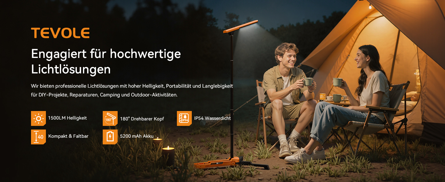 LED прожектор на штативі, 1500LM, 3 кольори світла (3000K/4500K/6000K), IP54, для відпочинку, DIY та майстерні