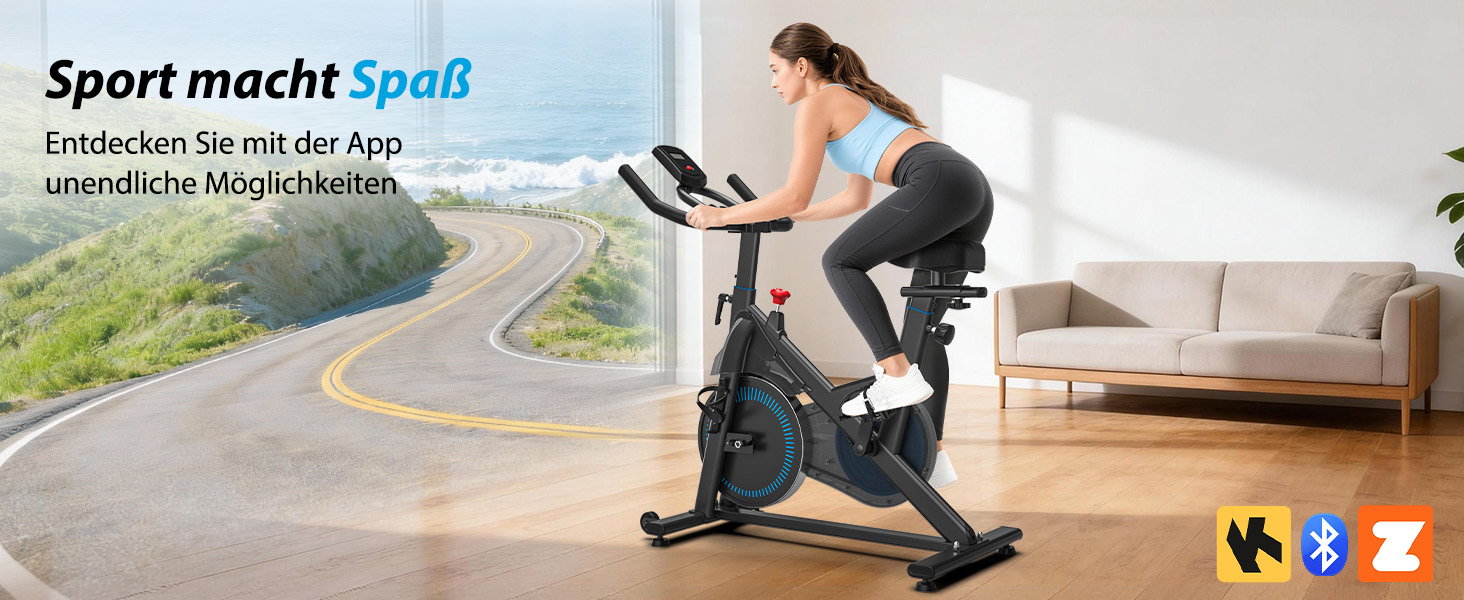 Велотренажер Wenoker з регульованим магнітним опором, ергометр, фітнес-велосипед з LCD-монітором, тримачем для планшета, Bluetooth, для дому, до 160 кг, блакитний