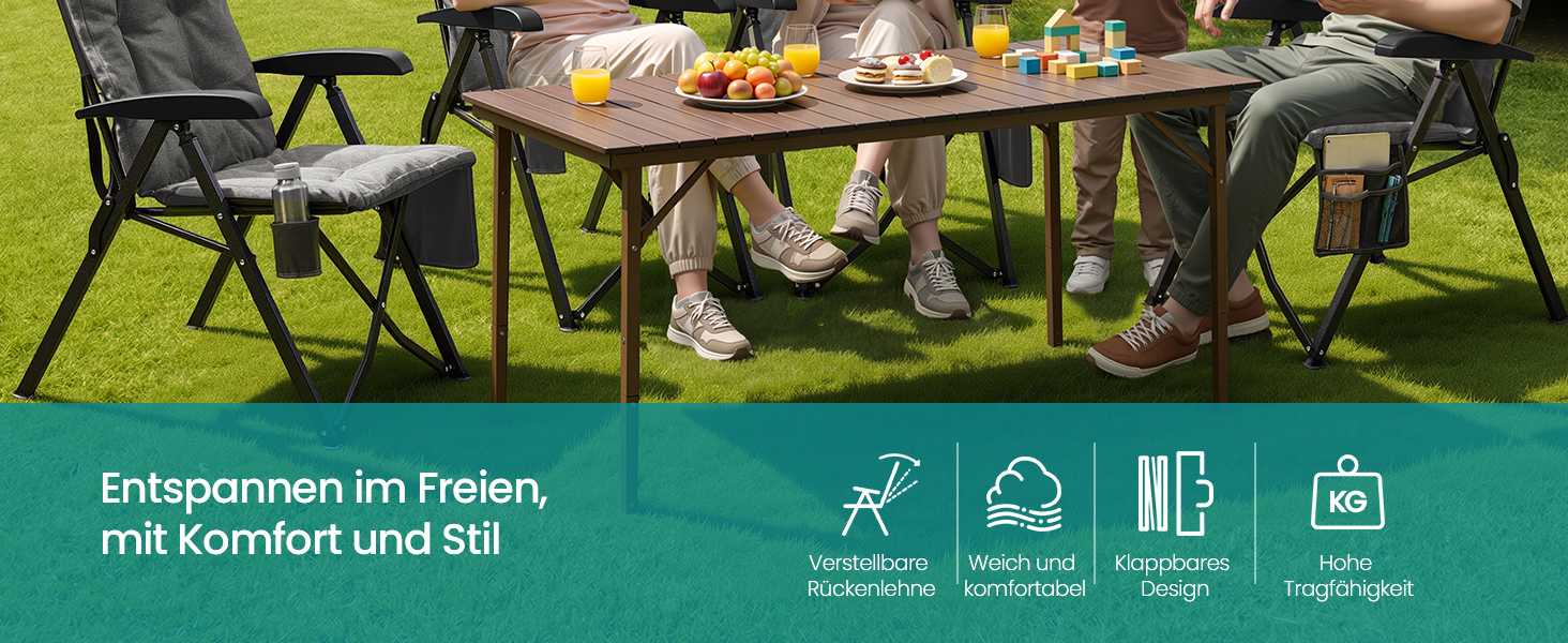 Складаний туристичний стілець SONGMICS для відпочинку та риболовлі, сірий, з регульованою спинкою та кишенями