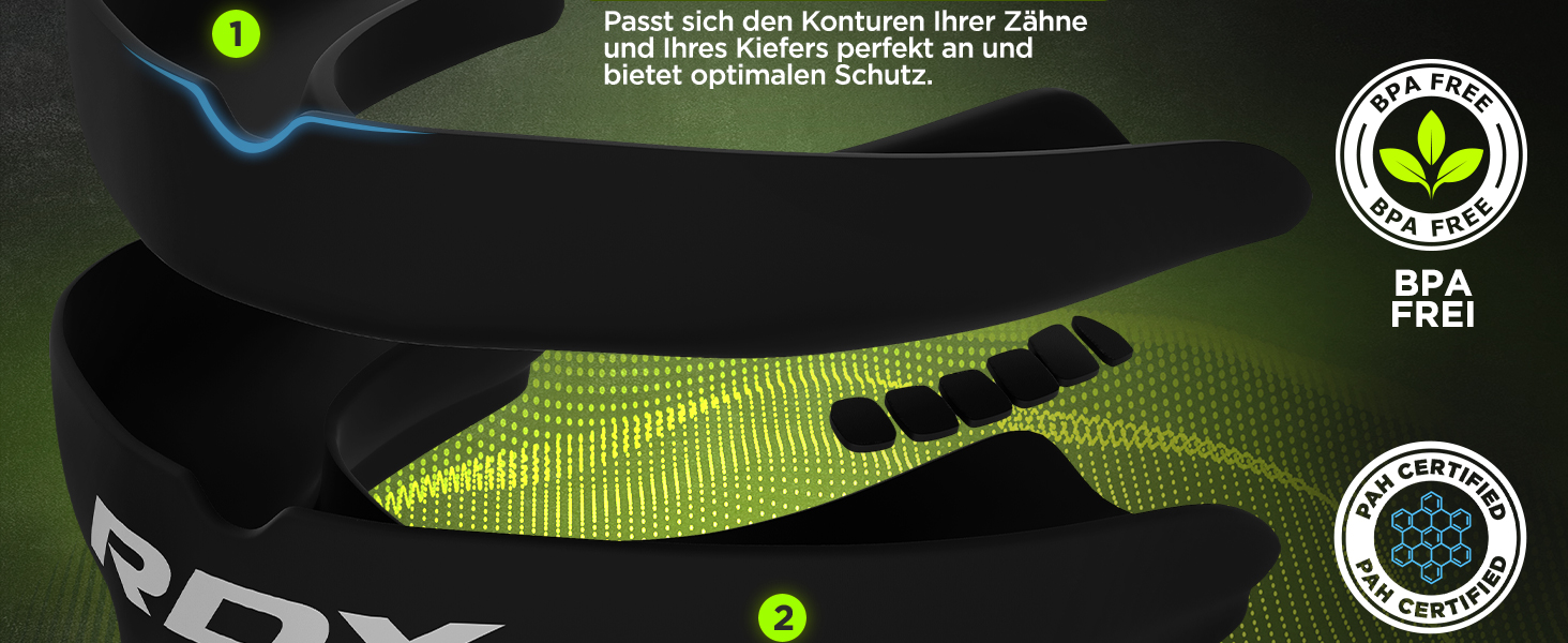 Капа для захисту зубів RDX для бойових видів спорту, MMA, кікбоксингу, хокею, футболу, м'яку рукавичку, регбі. Зручна коробка для зберігання. Для дорослих (від 12 років). Чорний колір.