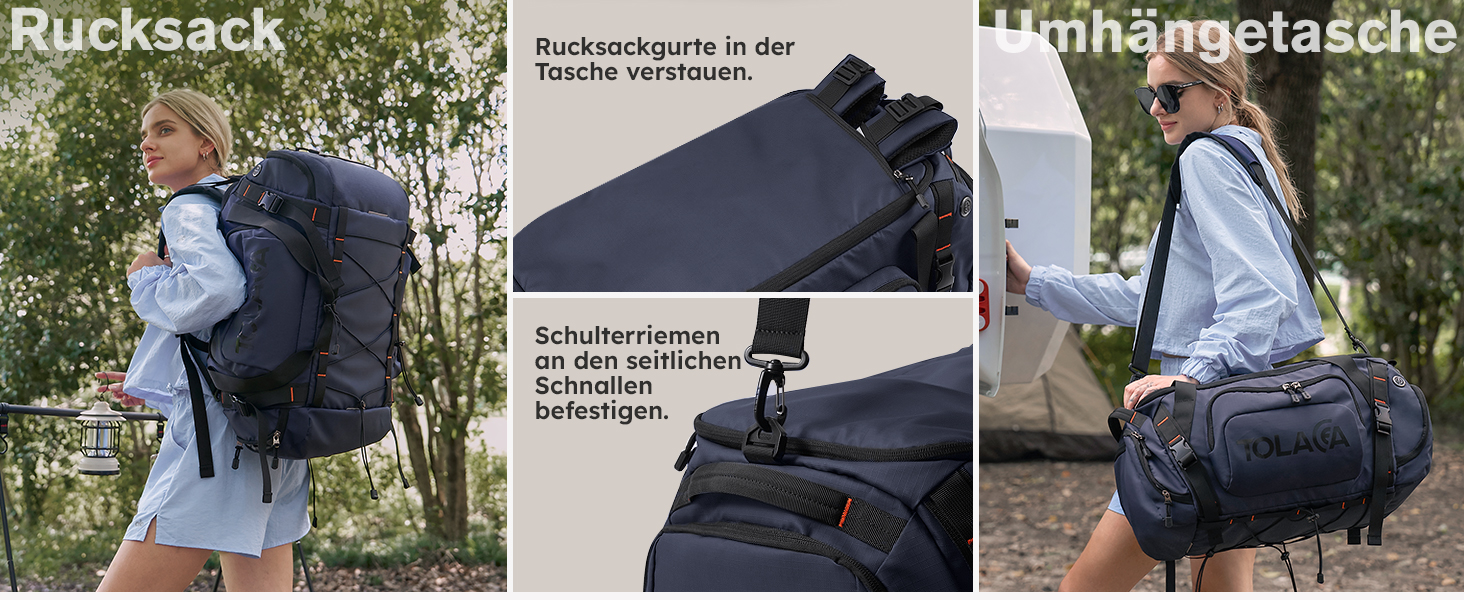 Спортивна сумка-рюкзак Tolaccea для чоловіків та жінок – велика дорожня сумка з відділенням для взуття, мокрою білизною та ноутбуком (15,6') – водонепроникна сумка-мішок для відпочинку, фітнесу, спорту та подорожей (Темно-синій, 40L)