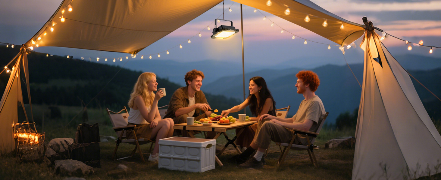 LED прожектор на акумуляторі CLV 200W, 20000mAh, IP66, вологостійкий, 4 режими, 2 рівні яскравості, USB, сонячна панель, для кемпінгу, будівництва, аварійне освітлення (чорний)