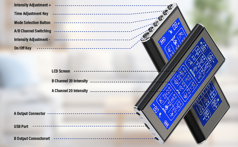 Пристрій TENS/EMS для зняття болю: 3-в-1 Reizstromgerät з 36 режимами, електрична стимуляція нервів, 2 канали, 10 електродів для рук, ніг, спини, плечей (чорний)