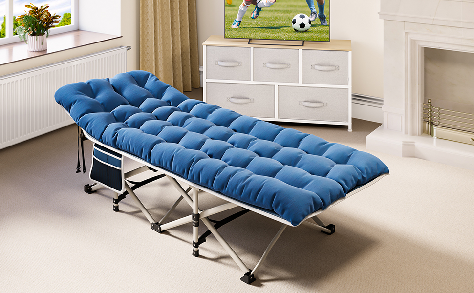 Розкладне ліжко для кемпінгу YITAHOME для дорослих з матрацом, міцне, надійне, для відпочинку на природі, блакитне